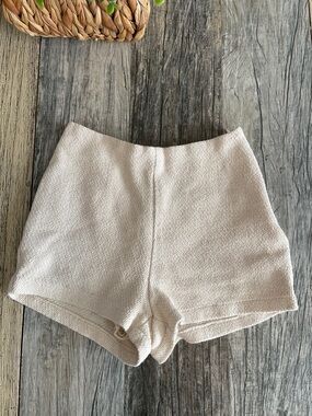 Le Lis High-Waist Cream Textured Shorts
